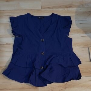 EN/KAY by Navleen Women's Size Large Blue Ruffle Top